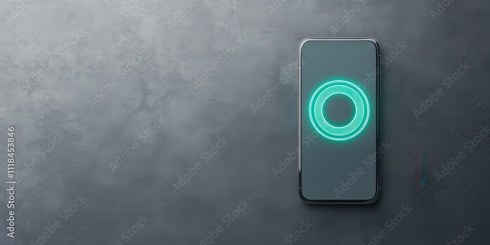 Aufkleber spam call phone report concept. smartphone with circular green design on a textured surface.