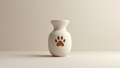 Simple ceramic urn with a paw print, designed to honor and remember cherished pets in a soothing manner.