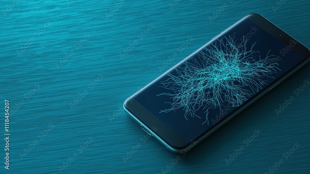 Aufkleber spam call phone report concept. smartphone displaying digital particles on a textured surface.