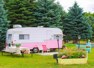 Retro RV motor home campers perfect for outdoor adventures  and glamping