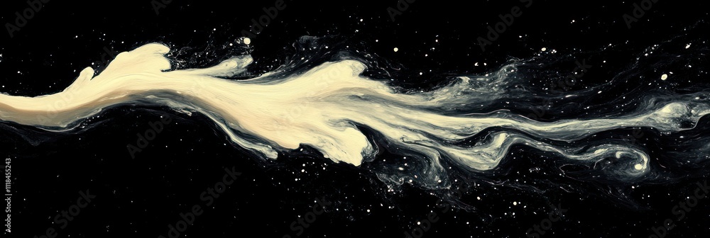 Poster a captivating swirl of cream is set against a deep black space, showcasing dynamic fluid movement