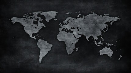 Detailed world map highlights continents and oceans on a dark textured backdrop, providing a visual reference