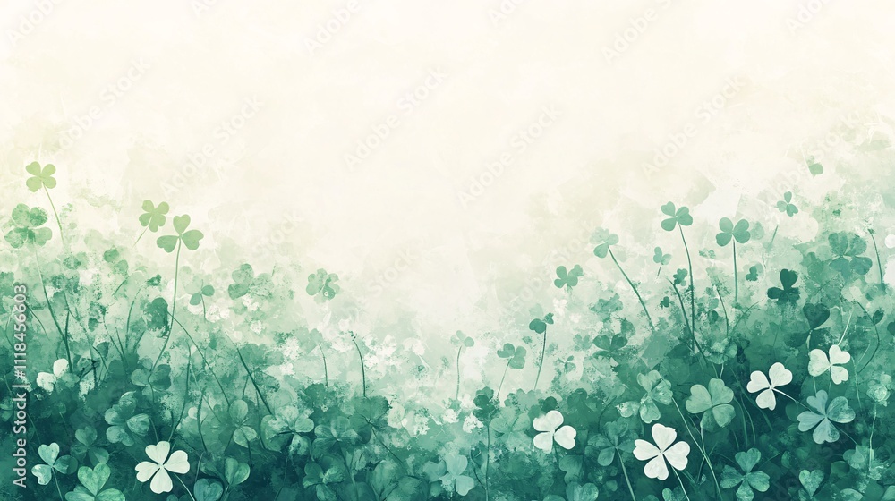 Aufkleber patrick's day wallpaper with a soft gradient of green and white, featuring abstract shamrocks and su
