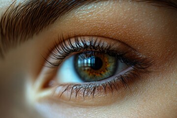 Obraz premium Close-up of a female green eye with detailed iris and eyelashes