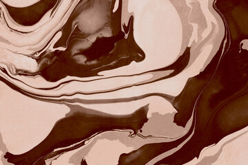 The texture of marble. Abstract background, made in the technique of fluid art. Demonstrating the colors of 2025 - Mocha Mousse