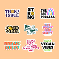 Fototapeta premium Set of typography good vibes stickers design