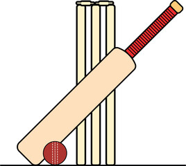 Cricket bat ball stump vector.