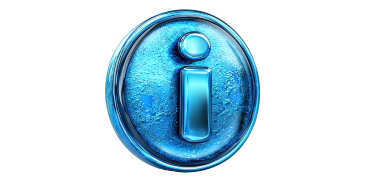 Blue information icon in glossy 3d design isolated on transparent background