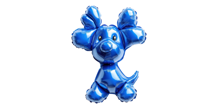 Blue dog shaped foil balloon isolated on transparent background - Powered by Adobe