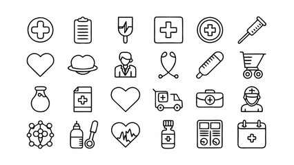 Medicine & Healthcare related icon editable stroke outline  set of different types small icons isolated on white background flat vector illustration