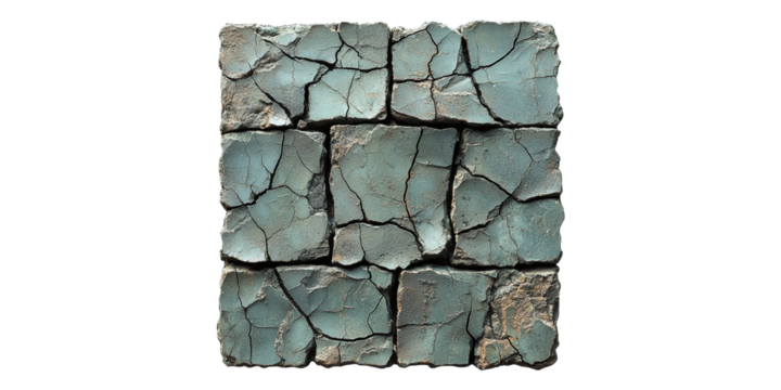 Cracked blue stone texture block isolated on transparent background