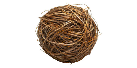 Twine ball made of brown string isolated on transparent background