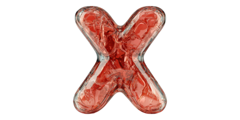 Glass x-letter with red liquid inside isolated on transparent background