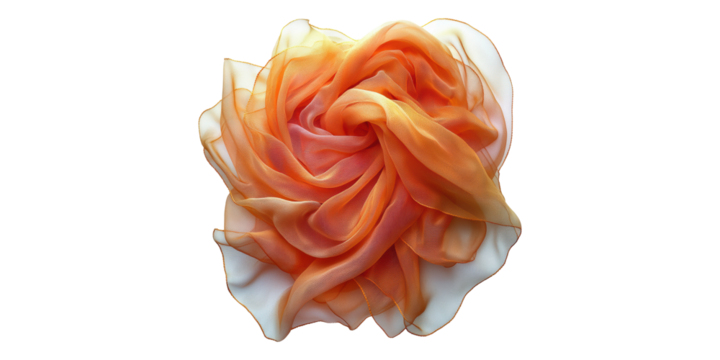 Orange silk scarf folded like a rose isolated on transparent background
