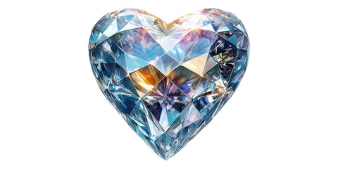 Fototapeta premium Heart shaped crystal gem with facets isolated on transparent background