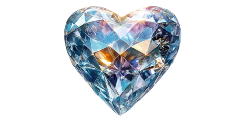 Heart shaped crystal gem with facets isolated on transparent background