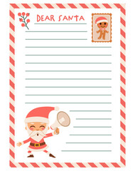 Santa Letter Card Vector Illustration . Greeting card for writing your wish list of gifts for the holiday