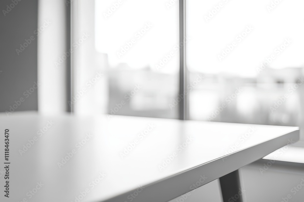Aufkleber a close-up of a minimalist table with a blurred background of a window.