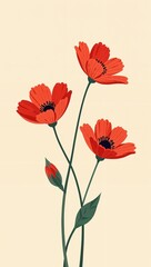 Obraz premium Pattern: light beige background with many small red painted flowers on it, wallpaper, pattern , postcard 