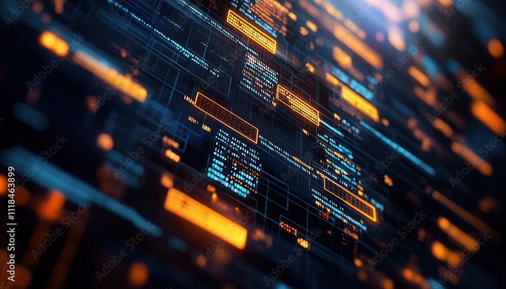 Poster detailed digital ledger view with bright data elements and futuristic design aesthetic
