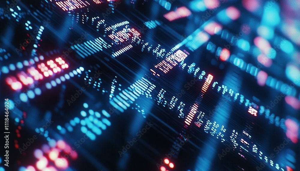 Poster close-up view of colorful digital representation of dna strands in vibrant colors and complex patter
