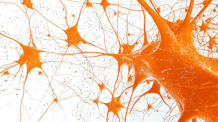 A sophisticated abstract visualization of interconnected neural networks in deep orange and white hues. Generative AI