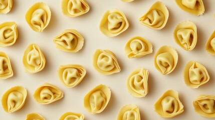 Neatly Arranged Flat Tortellini on a Beige Surface for Culinary and Food Photography