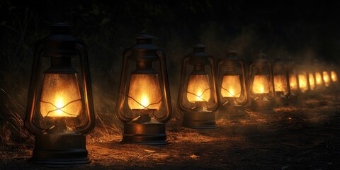 Lanterns lit up in darkness