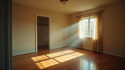 Empty Room Interior With Dramatic Afternoon Light Through Window, Solitude and New Beginnings