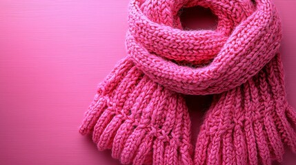 A pink knitted scarf on a pink background