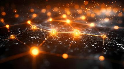 Abstract 3D Background with Orange Glowing Network
