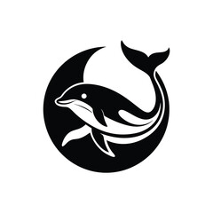 unique black and white dolphin, heron logo, and vector art design