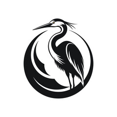 unique black and white dolphin, heron logo, and vector art design