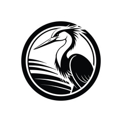 unique black and white dolphin, heron logo, and vector art design
