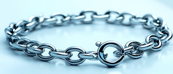 Fototapeta premium A silver chain bracelet on a blue background