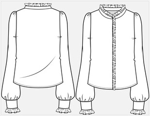LONG SLEEVES FORMAL CORPORATE WEAR SHIRT WITH FRILL DETAIL DESIGNED FOR WOMEN IN VECTOR FILE