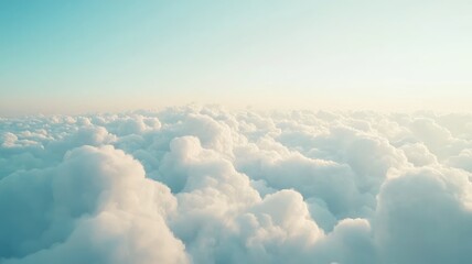 Fluffy white clouds float in light blue sky, creating serene scene