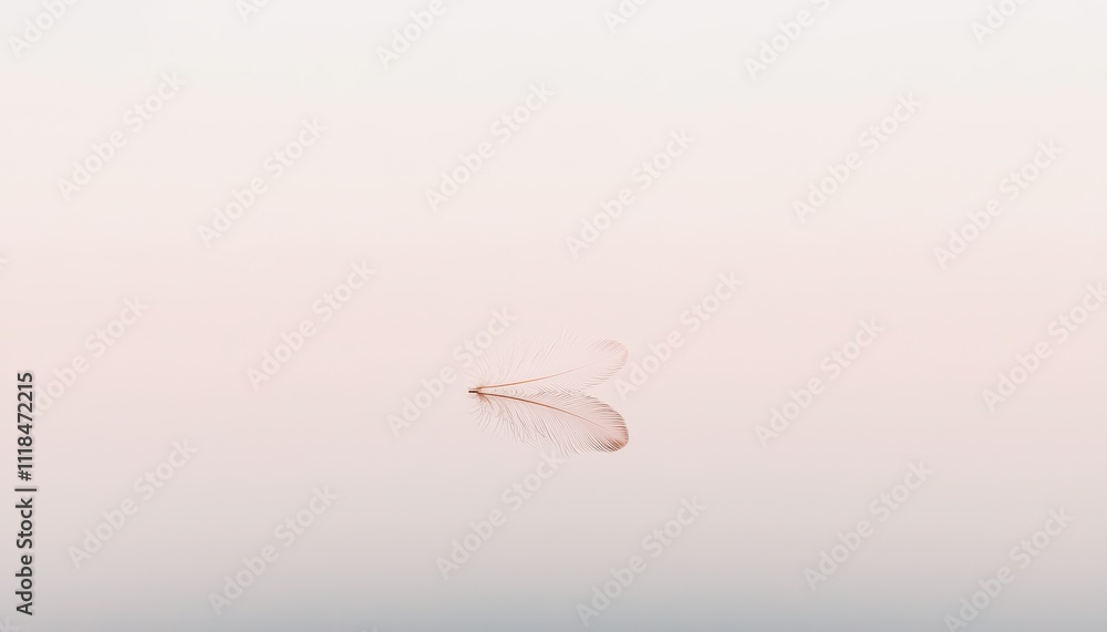 Poster minimalist composition of a single feather floating gracefully on a soft background