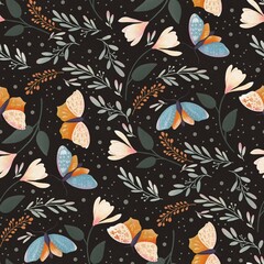 Enchanted Butterfly Garden Seamless Pattern