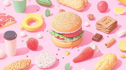 Surreal food scarcity illustrations depicting culinary delights in vibrant settings