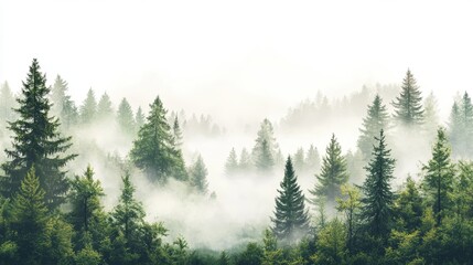 Obraz premium Illustration of Forest Landscape With Misty Trees and Soft Light Creating Peaceful and Natural Atmosphere
