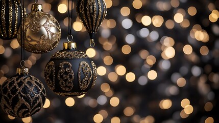 Elegant Black Gold Christmas Ornaments Festive Holiday Decorations Glitter Baubles