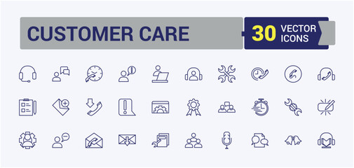 Customer Service line icon collections. Includes icons for outline, wirele, chat, support, question, us, time, thumb. Thin linear style icons.