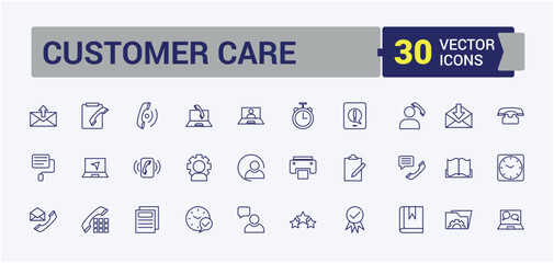 Customer Service line icon collections. Includes icons for outline, wirele, chat, support, question, us, time, thumb. Thin linear style icons.