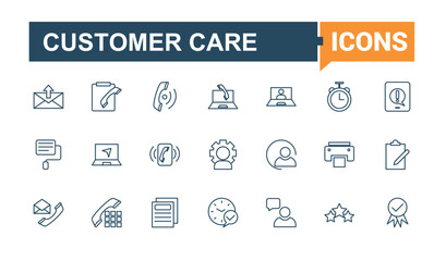 Customer Service line icon collections. Includes icons for outline, wirele, chat, support, question, us, time, thumb. Thin linear style icons.