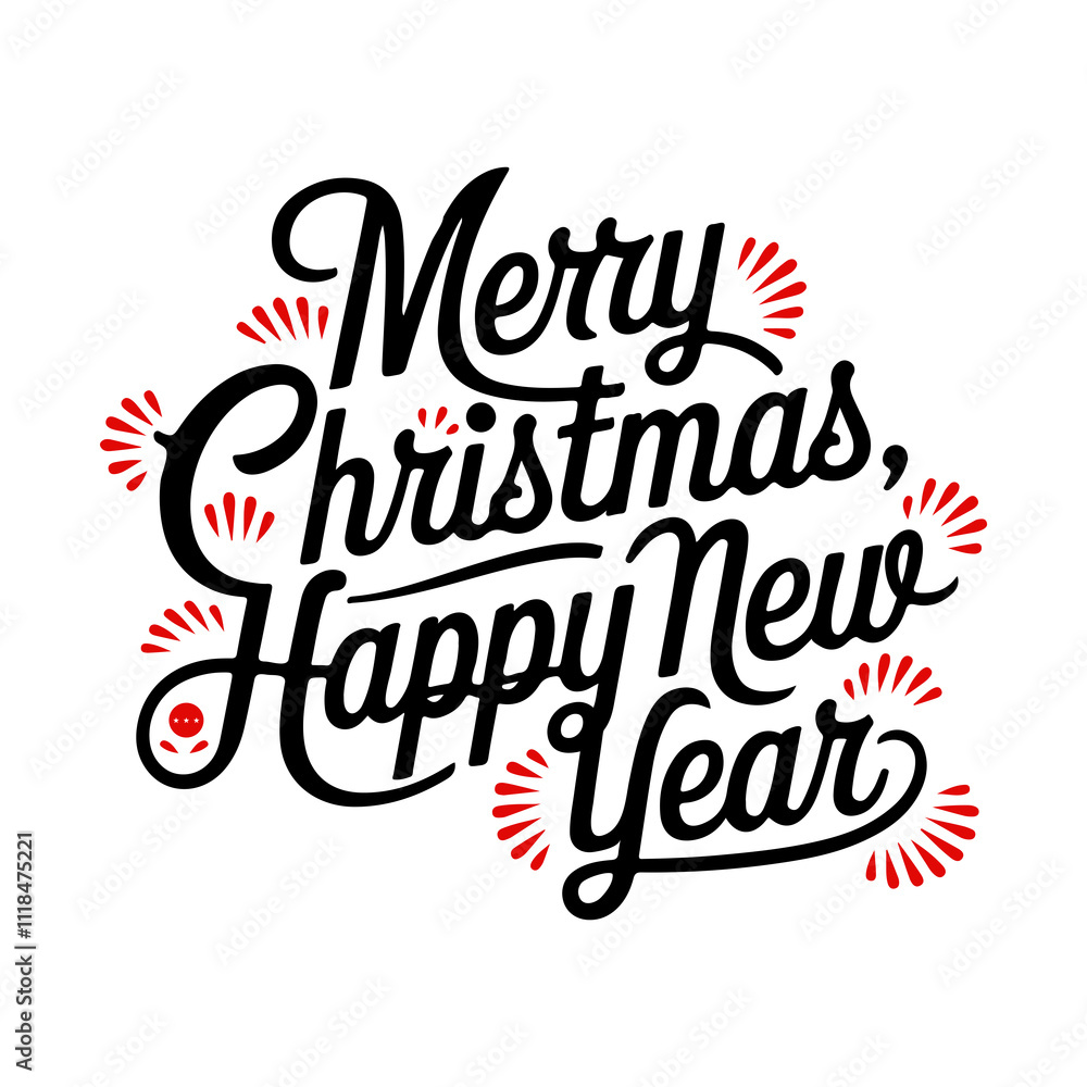 Fototapete merry christmas and happy new year vector typography design. xmas greeting card invitation script ca