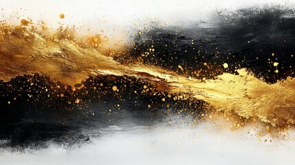 a black and gold paint splatter on a white background