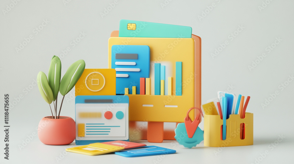 Poster 3d analyst on a virtual storefront dashboard with dynamic charts image, creative marketing analysis 