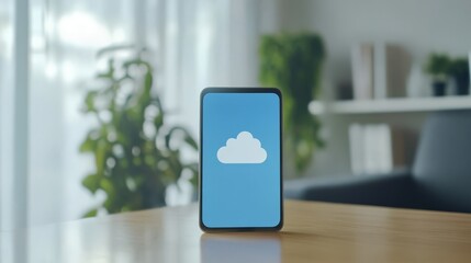Smartphone displaying cloud storage icon on screen.
