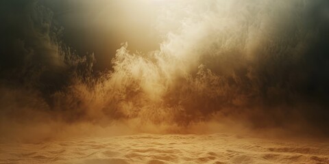 Empty Dark Stage with Orange Mist Fog Smoke - Platform Showcasing Artistic Work Product